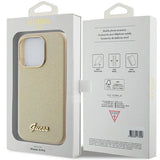 Guess Glitter Glossy Script-hylster til iPhone 15 Pro - guld