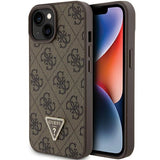 Guess læder 4G Triangle Strass case til iPhone 15 - brun