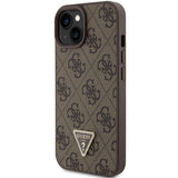 Guess læder 4G Triangle Strass case til iPhone 15 - brun