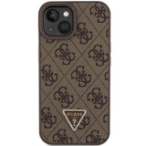 Guess læder 4G Triangle Strass case til iPhone 15 - brun