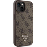 Guess læder 4G Triangle Strass case til iPhone 15 - brun