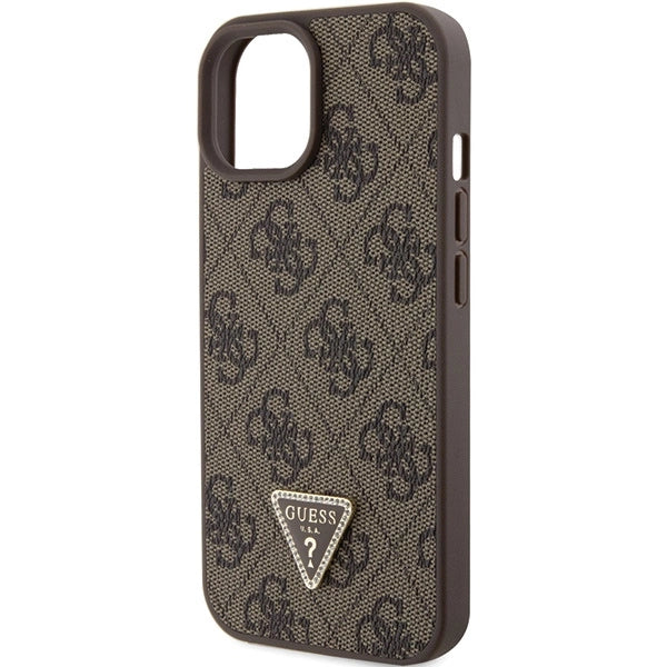 Guess læder 4G Triangle Strass case til iPhone 15 - brun