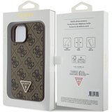 Guess læder 4G Triangle Strass case til iPhone 15 - brun