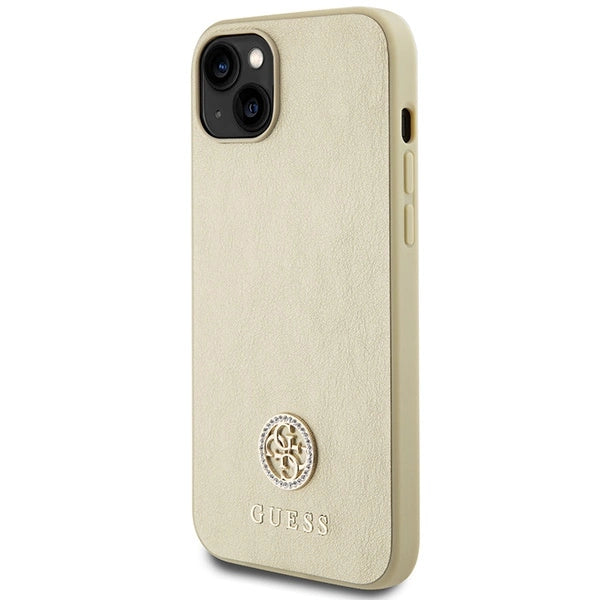 Guess læder 4G Metal Logo Strass-hylster til iPhone 15 - guld