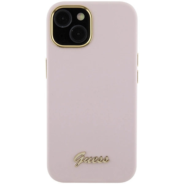 Guess Silicone Script Metal Logo & Frame Case til iPhone 15 - pink