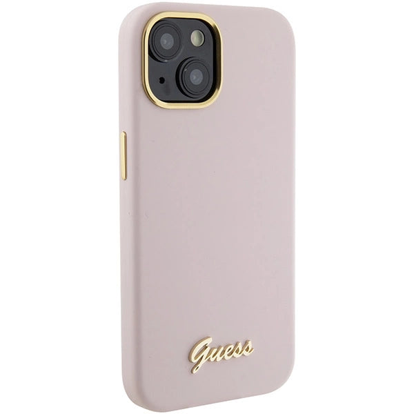 Guess Silicone Script Metal Logo & Frame Case til iPhone 15 - pink