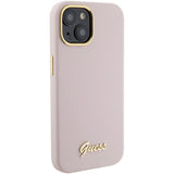 Guess Silicone Script Metal Logo & Frame Case til iPhone 15 - pink