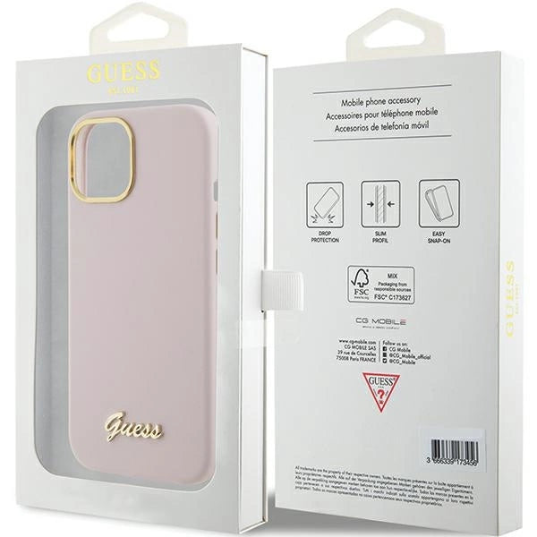 Guess Silicone Script Metal Logo & Frame Case til iPhone 15 - pink
