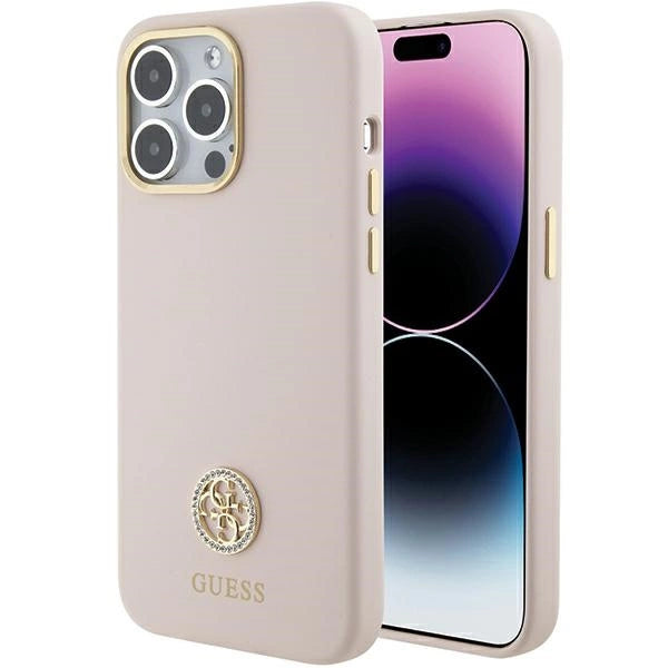 Guess Silicone Logo Strass 4G Case til iPhone 15 Pro Max - Pink