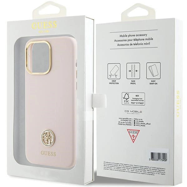 Guess Silicone Logo Strass 4G Case til iPhone 15 Pro Max - Pink