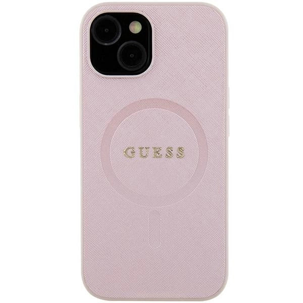 Guess Saffiano MagSafe-foder til iPhone 15 Plus - lyserød