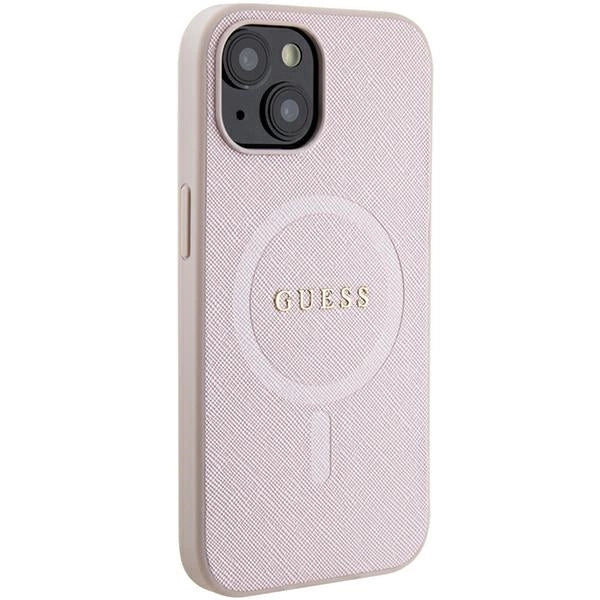 Guess Saffiano MagSafe-foder til iPhone 15 Plus - lyserød