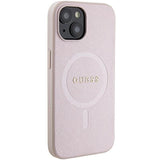 Guess Saffiano MagSafe-foder til iPhone 15 Plus - lyserød