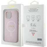 Guess Saffiano MagSafe-foder til iPhone 15 Plus - lyserød