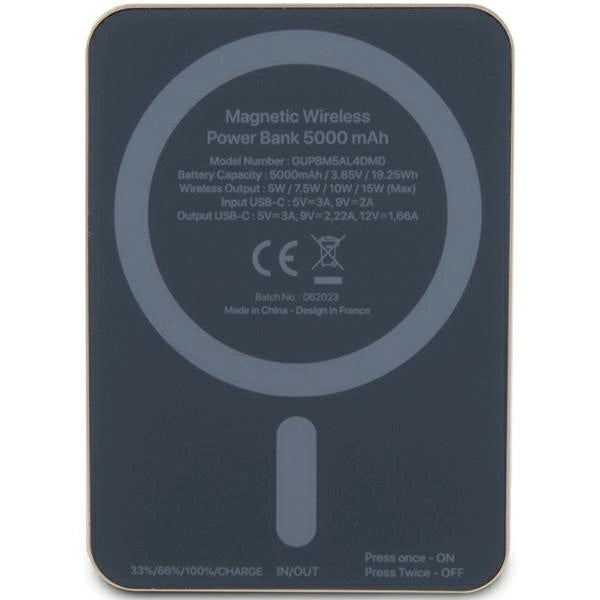Guess MagSafe 4G Strassed Metal Logo induktion strømbank 15W 5000mAh - guld