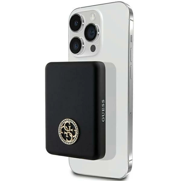 Guess MagSafe 4G Strassed Metal Logo induktion strømbank 15W 5000mAh - sort