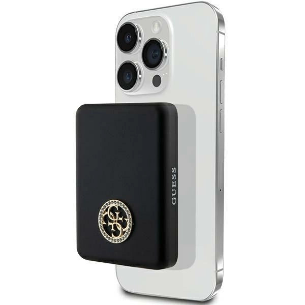 Guess MagSafe 4G Strassed Metal Logo induktions strømbank 5W 3000mAh - sort