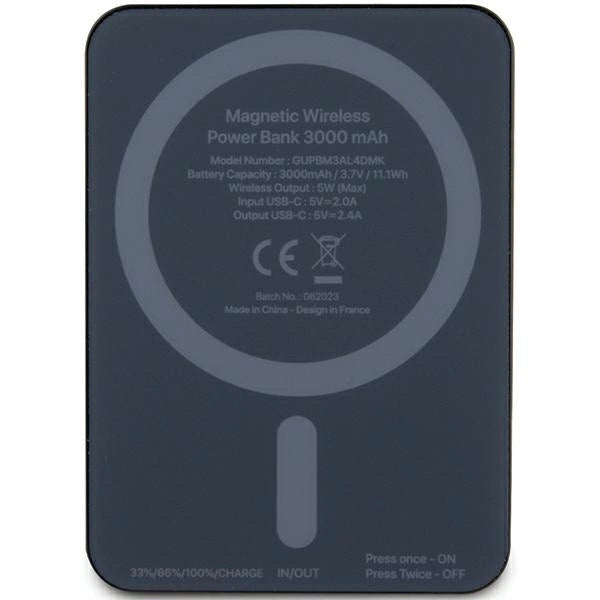Guess MagSafe 4G Strassed Metal Logo induktions strømbank 5W 3000mAh - sort