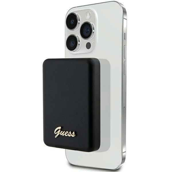 Guess MagSafe Metal Script Logo induktion strømbank 5W 3000mAh - sort