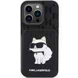 Karl Lagerfeld Saffiano Cardslots and Stand Monogram Choupette Case for iPhone 15 Pro - Black