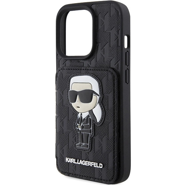 Karl Lagerfeld Saffiano Cardslots and Stand Monogram Ikonik Patch case for iPhone 15 Pro - black