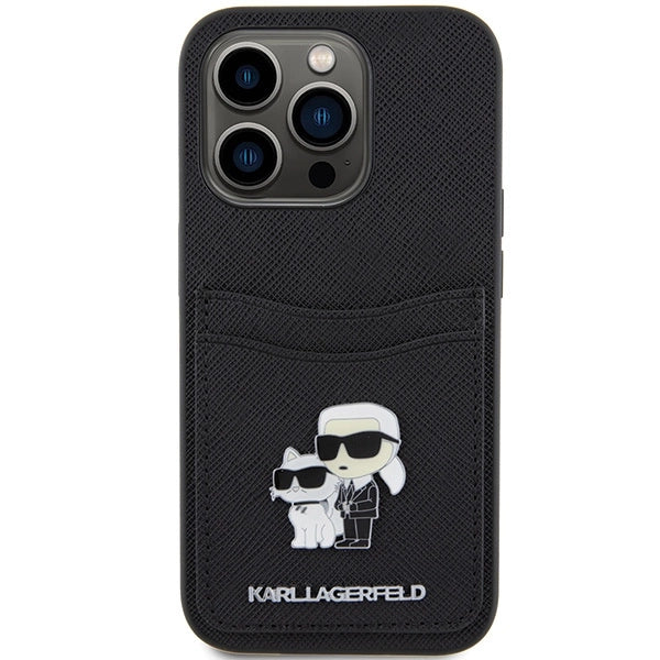 Karl Lagerfeld Saffiano Cardslot Karl&Choupette Metal Pin case for iPhone 15 Pro - black