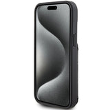 Karl Lagerfeld Saffiano Cardslots and Stand Monogram Ikonik Patch case for iPhone 15 - black
