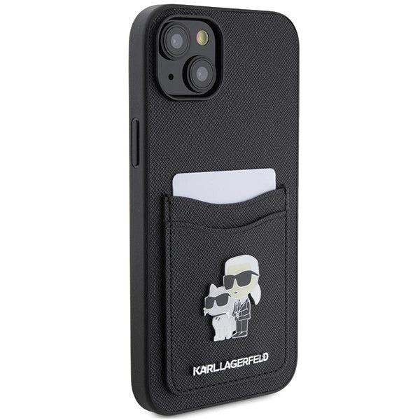 Karl Lagerfeld Saffiano Cardslot Karl&Choupette Metal Pin case for iPhone 15 - black