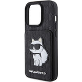 Karl Lagerfeld Saffiano Cardslots and Stand Monogram Choupette Case for iPhone 15 Pro Max - Black