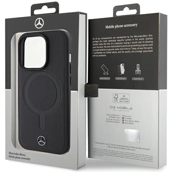 Mercedes Smooth Leather MagSafe-foder for iPhone 15 Pro - sort