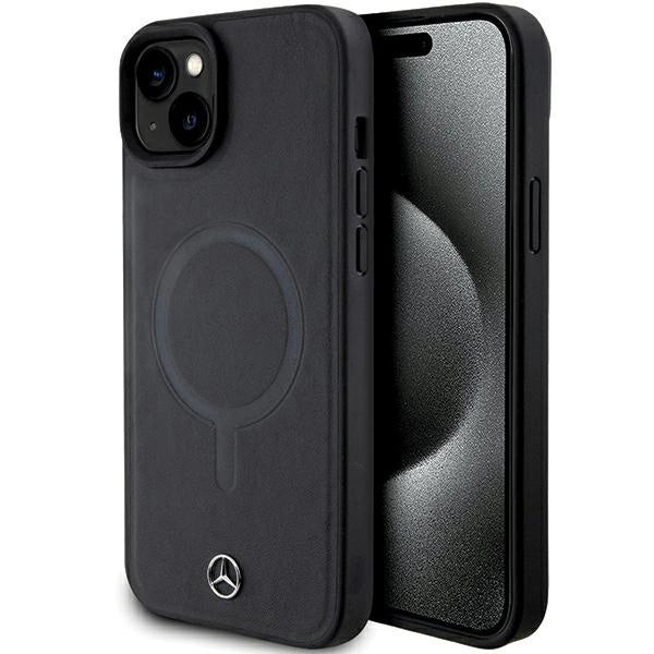 Mercedes Smooth Leather MagSafe case til iPhone 15 Plus - sort