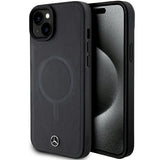 Mercedes Smooth Leather MagSafe case til iPhone 15 Plus - sort