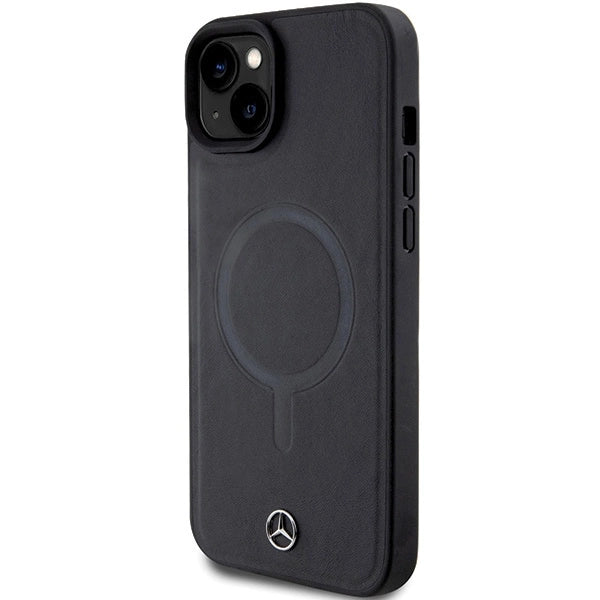 Mercedes Smooth Leather MagSafe case til iPhone 15 Plus - sort