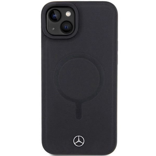 Mercedes Smooth Leather MagSafe case til iPhone 15 Plus - sort