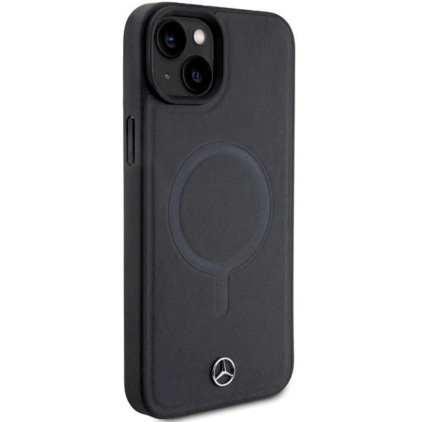 Mercedes Smooth Leather MagSafe case til iPhone 15 Plus - sort