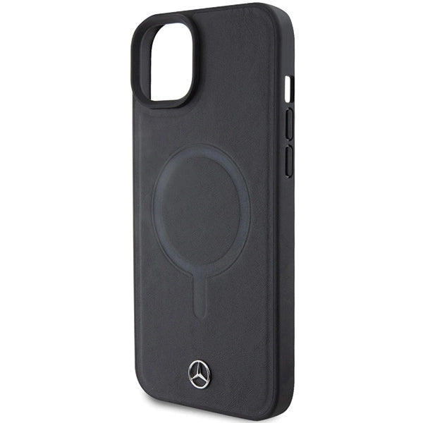 Mercedes Smooth Leather MagSafe case til iPhone 15 Plus - sort