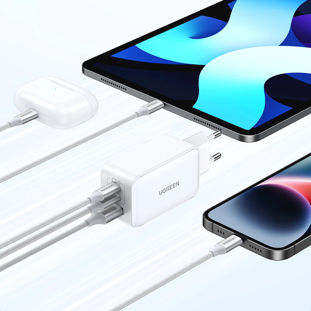 Ugreen CD244 65W USB-A / 2x USB-C GaN hurtigoplader - hvid