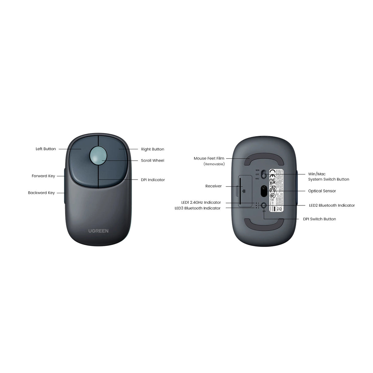Ugreen MU102 FUN+ Bluetooth / 2,4 GHz trådløs mus - sort