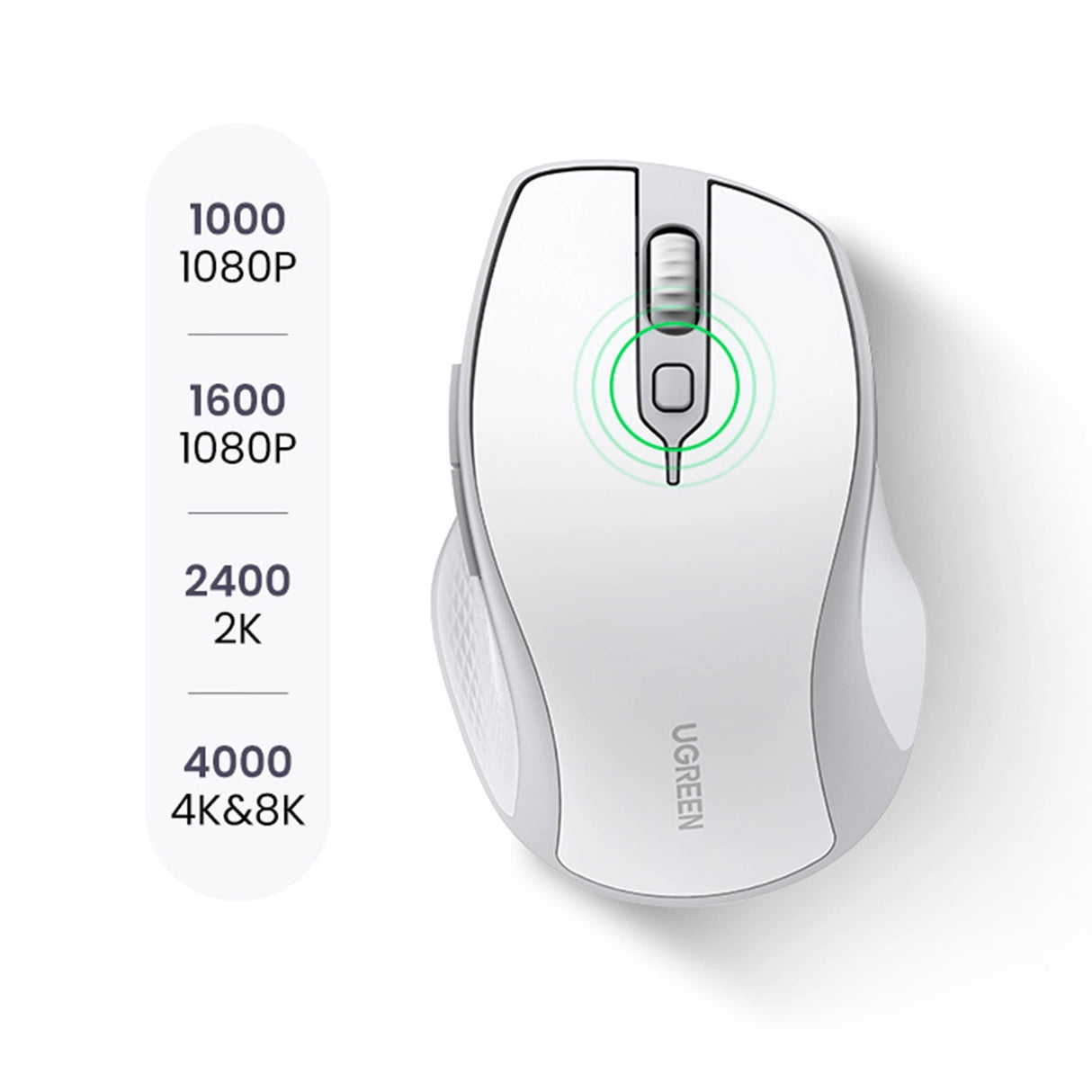 Ugreen MU101 ergonomisk trådløs mus Bluetooth / 2,4 GHz - hvid
