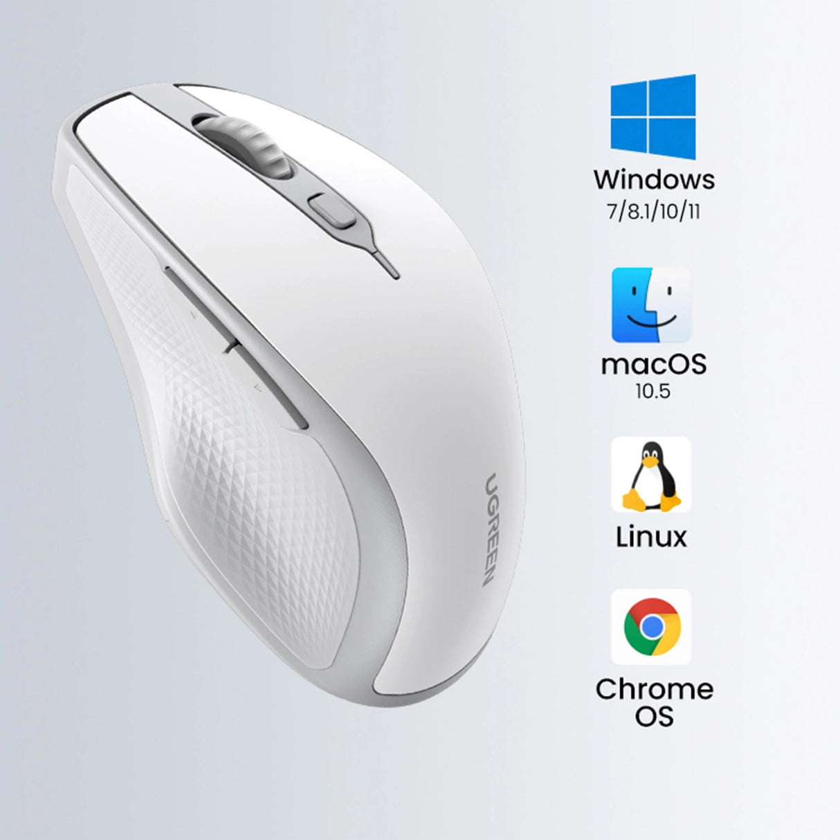 Ugreen MU101 ergonomisk trådløs mus Bluetooth / 2,4 GHz - hvid