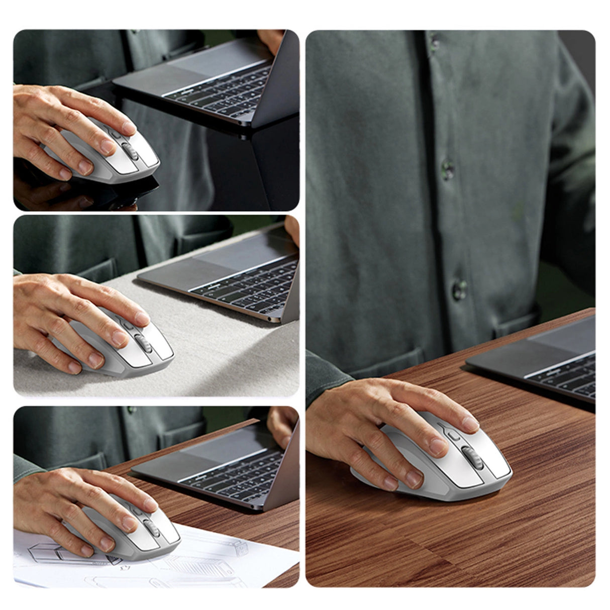 Ugreen MU101 ergonomisk trådløs mus Bluetooth / 2,4 GHz - hvid