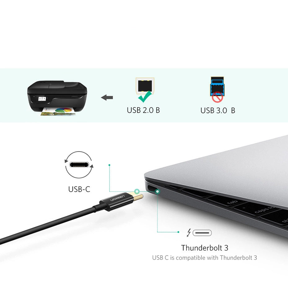 Ugreen US241 USB-C 2.0 - USB-B kabel 1 m - sort