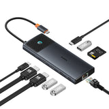 HUB 10in1 Baseus Metal Gleam Series USB-C til USB-C PD / USB-C / 3x USB-A / 2x HDMI / RJ-45 / SD / TF - sort