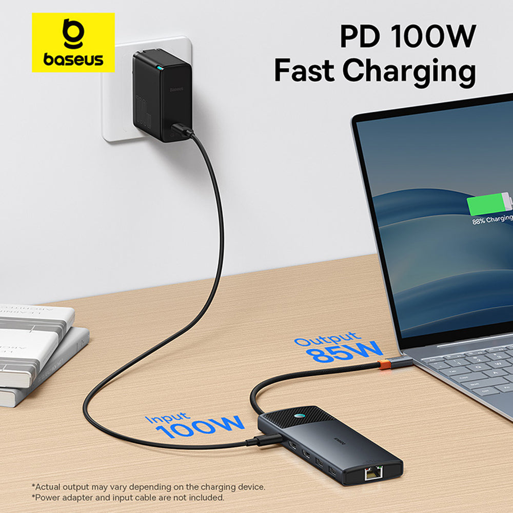 HUB 10in1 Baseus Metal Gleam Series USB-C til USB-C PD / USB-C / 3x USB-A / 2x HDMI / RJ-45 / SD / TF - sort