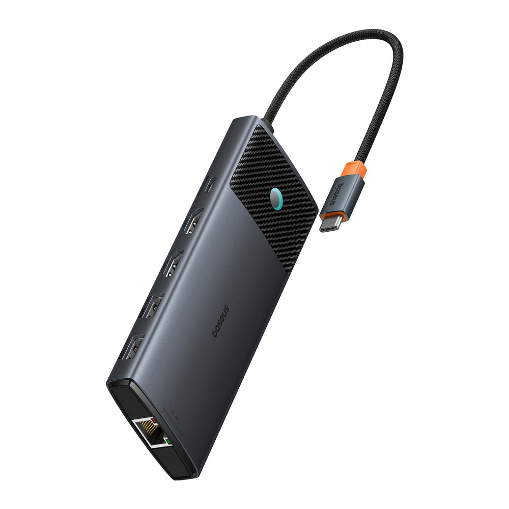HUB 10in1 Baseus Metal Gleam Series USB-C til USB-C PD / USB-C / 3x USB-A / 2x HDMI / RJ-45 / SD / TF - sort