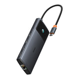 HUB 10in1 Baseus Metal Gleam Series USB-C til USB-C PD / USB-C / 3x USB-A / 2x HDMI / RJ-45 / SD / TF - sort