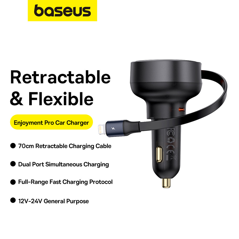 Baseus Enjoyment Pro USB-C (Female) / Lightning (Male) 60W Car Charger - Black