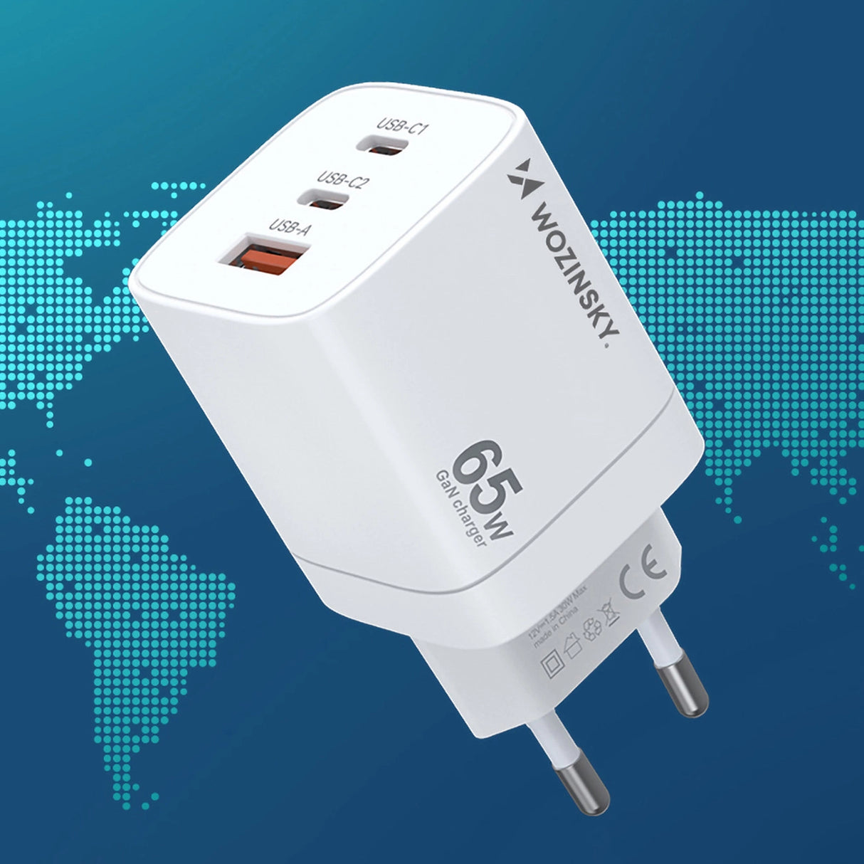 Wozinsky CGWCW 65W USB-A / 2 x USB-C GaN vægoplader - hvid