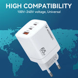 Wozinsky CGWCW 65W USB-A / 2 x USB-C GaN vægoplader - hvid