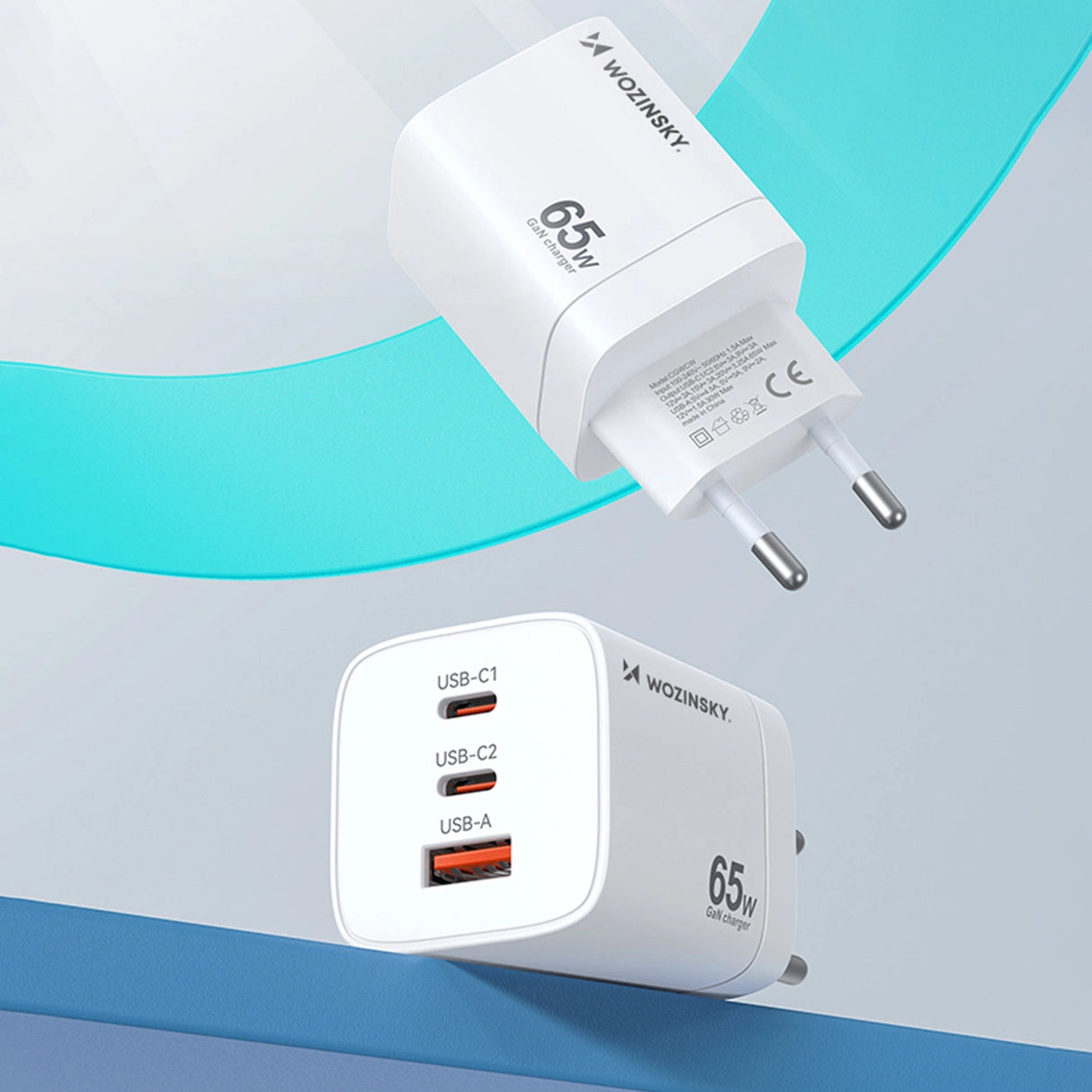 Wozinsky CGWCW 65W USB-A / 2 x USB-C GaN vægoplader - hvid